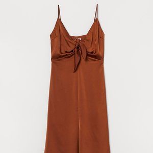 Bronze Satin Slip-Style Midi Dress
